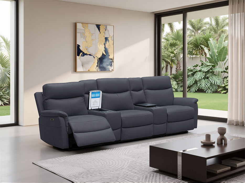 Rodeo Leather Home Theatre Recliner Lounge with Built-In Fridge