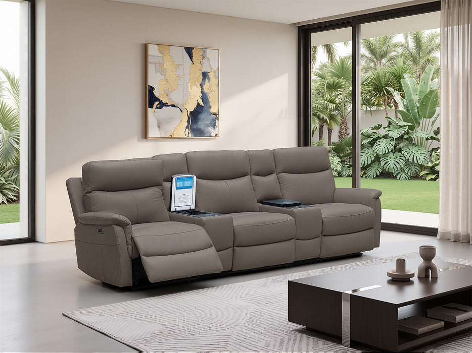 Rodeo Leather Home Theatre Recliner Lounge with Built-In Fridge