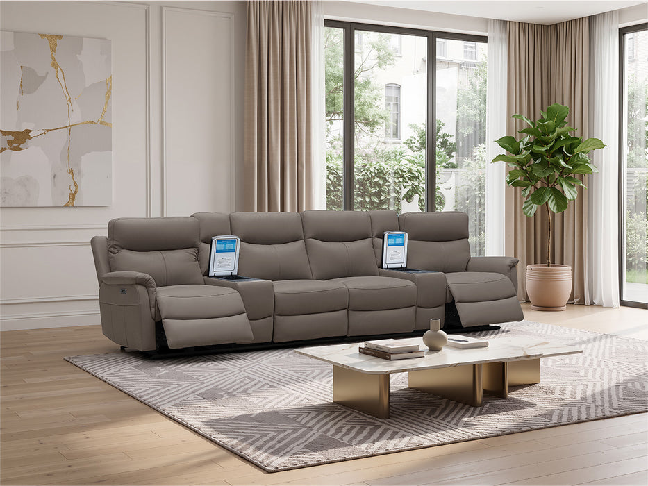 Rodeo Leather Home Theatre Recliner Lounge with Built-In Fridge