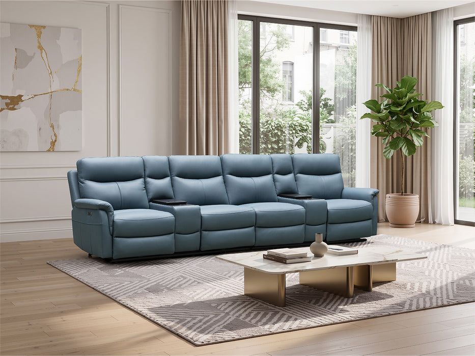 Rodeo Leather Home Theatre Recliner Lounge with Built-In Fridge