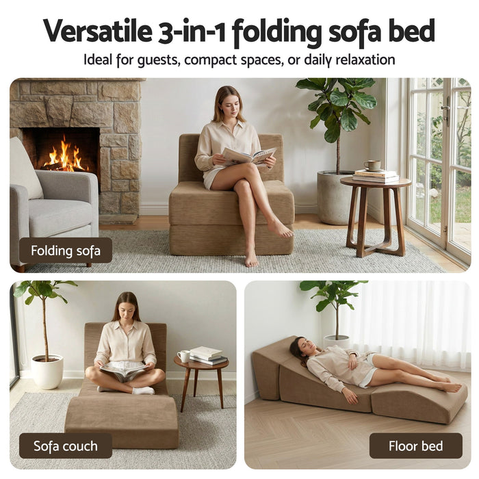 Folding Sofa Bed Convertible Armless Foam Floor Futon Lounger Couch Brown