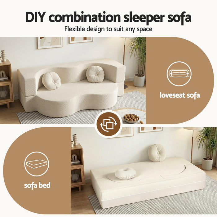Folding Sofa Bed Floor Couch 2-in-1 Convertible Futon Loveseat Beige