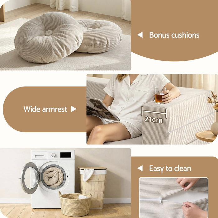 Folding Sofa Bed Floor Couch 2-in-1 Convertible Futon Loveseat Beige