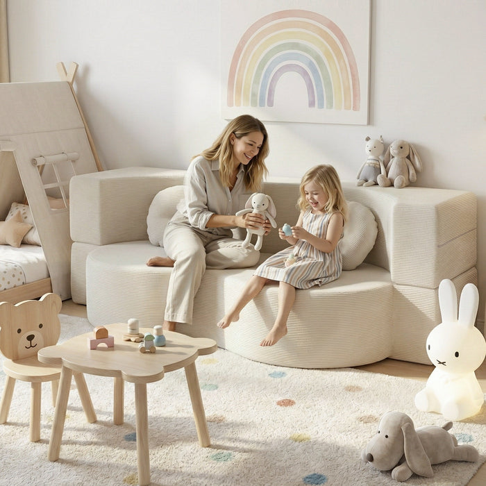 Folding Sofa Bed Floor Couch 2-in-1 Convertible Futon Loveseat Beige