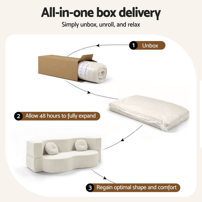 Folding Sofa Bed Floor Couch 2-in-1 Convertible Futon Loveseat Beige