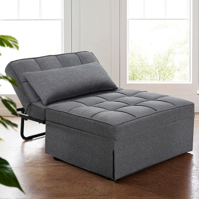 Sofa Bed Lounge Convertible Ottoman 1 Seater Couch Recliner Linen Grey
