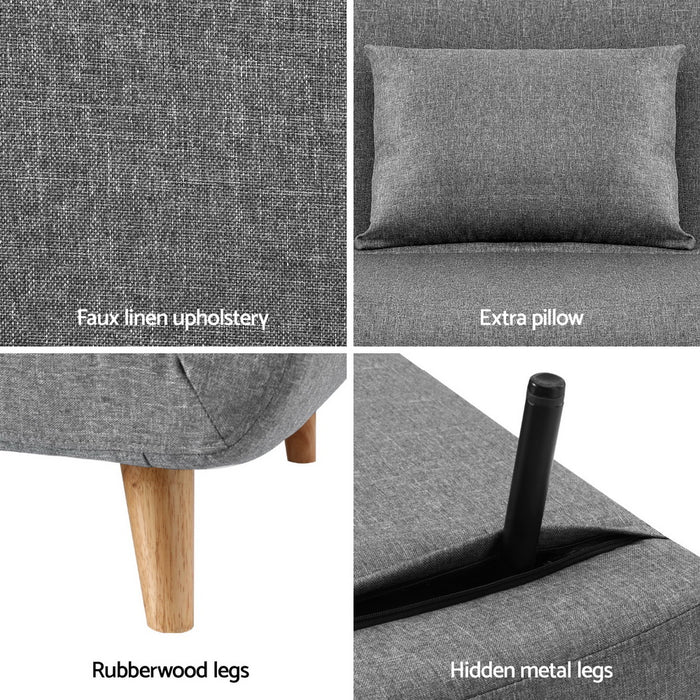 Sofa Bed Convertible Couch Recliner Lounge Chair Linen Grey