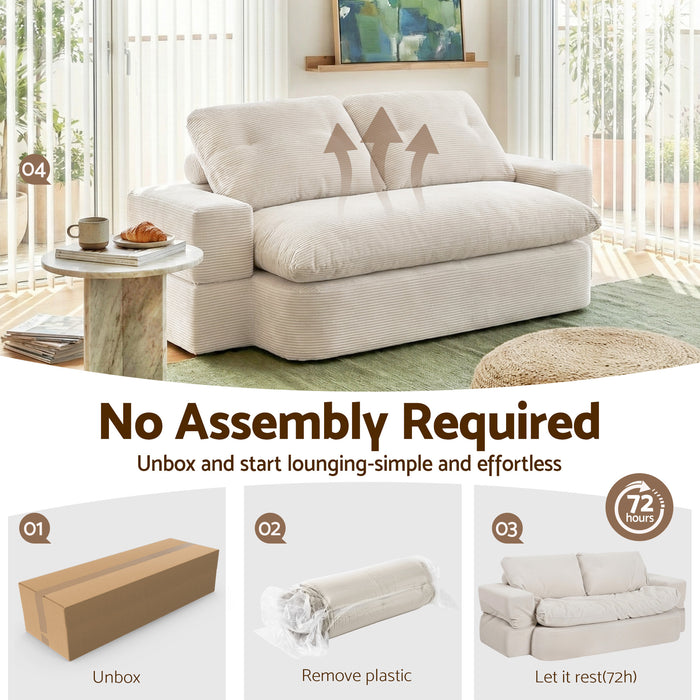 Convertible Folding Sofa Bed 30D High-Density Foam Boneless Couch with Corduroy Sleeper Couch Lounger for Living Room Beign