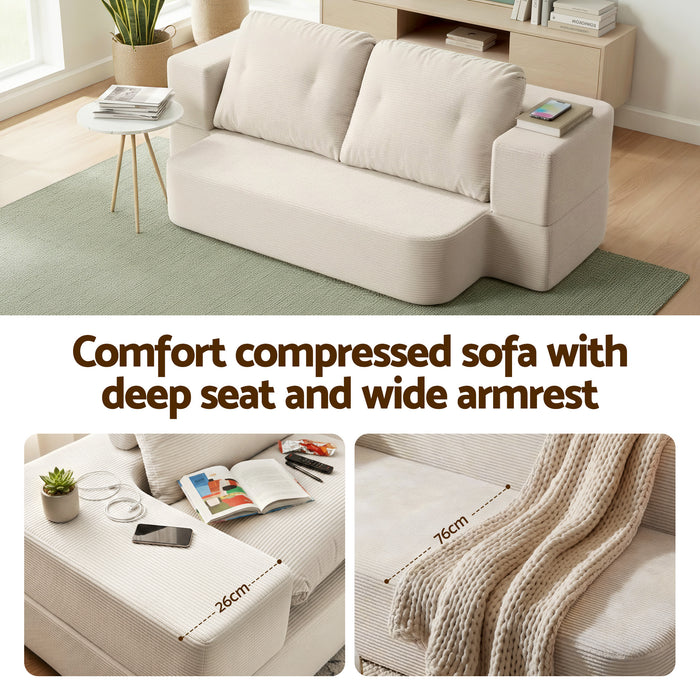 Convertible Folding Sofa Bed 30D High-Density Foam Boneless Couch with Corduroy Sleeper Couch Lounger for Living Room Beign