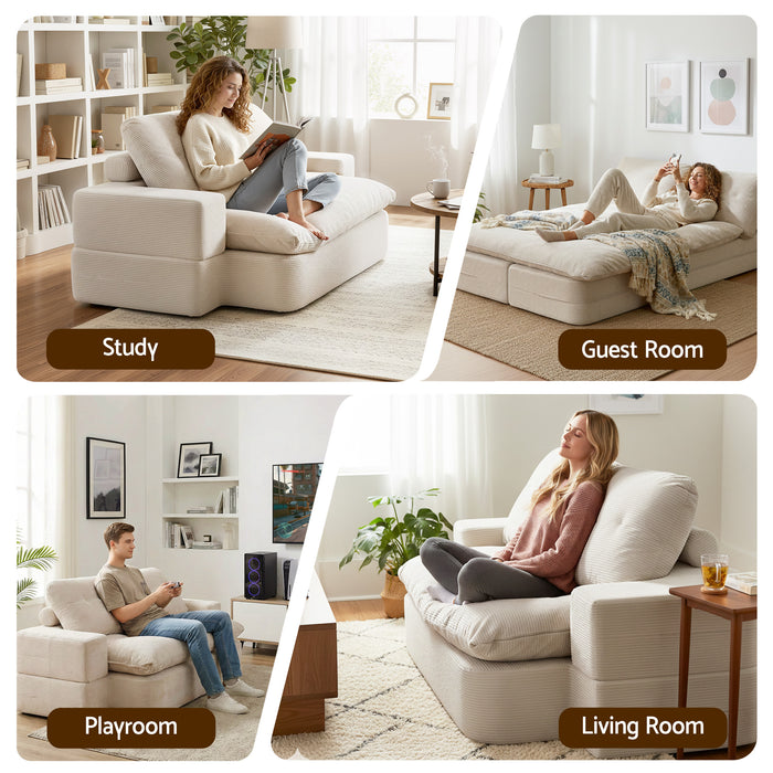 Convertible Folding Sofa Bed 30D High-Density Foam Boneless Couch with Corduroy Sleeper Couch Lounger for Living Room Beign