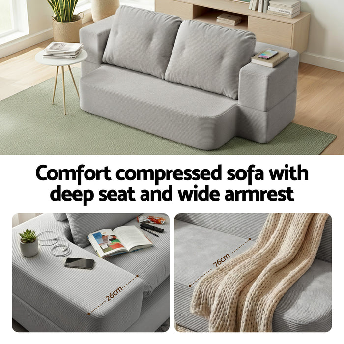Convertible Folding Sofa Bed 30D High-Density Foam Boneless Couch with Corduroy Sleeper Couch Lounger for Living Room Grey