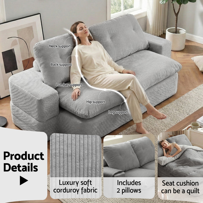 Convertible Folding Sofa Bed 30D High-Density Foam Boneless Couch with Corduroy Sleeper Couch Lounger for Living Room Grey