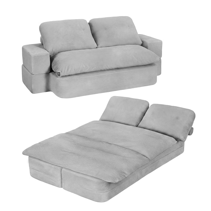 Convertible Folding Sofa Bed 30D High-Density Foam Boneless Couch with Corduroy Sleeper Couch Lounger for Living Room Grey