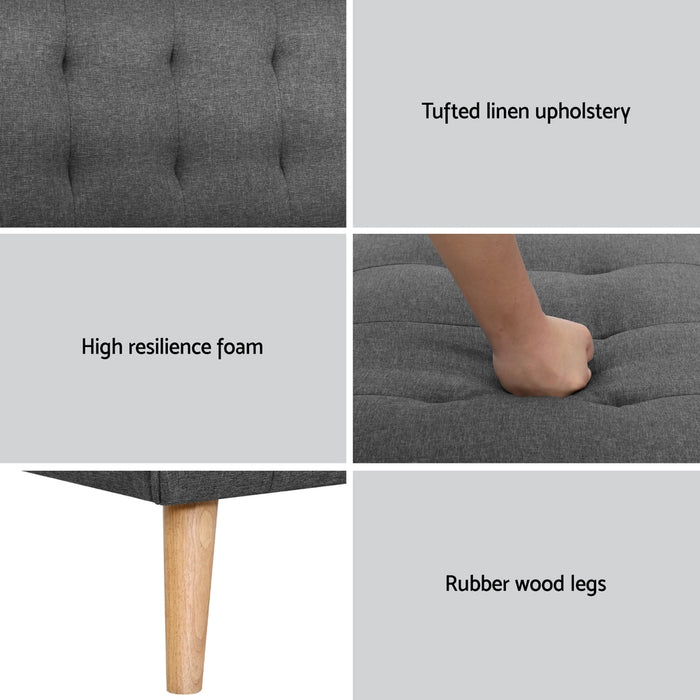 2x Sofa Bed Couch Single Seater Fabric Grey