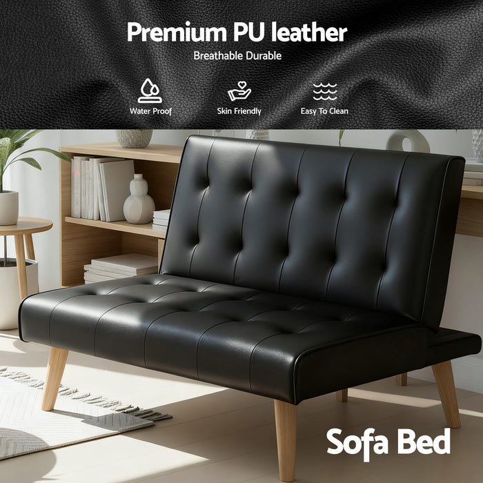 Sofa Bed Couch 1 Seater Lounge Fabric Black