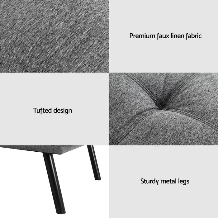 Sofa Bed Convertible 3 Seater Couch Recliner Lounge Chair Fabric Grey