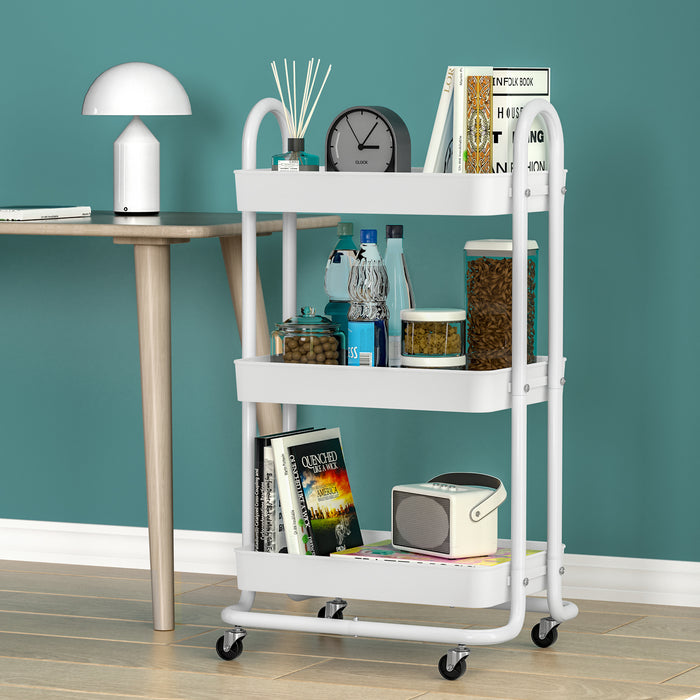 Storage Trolley Kitchen Cart 3 Tiers Rack Shelf Organiser Wheels White