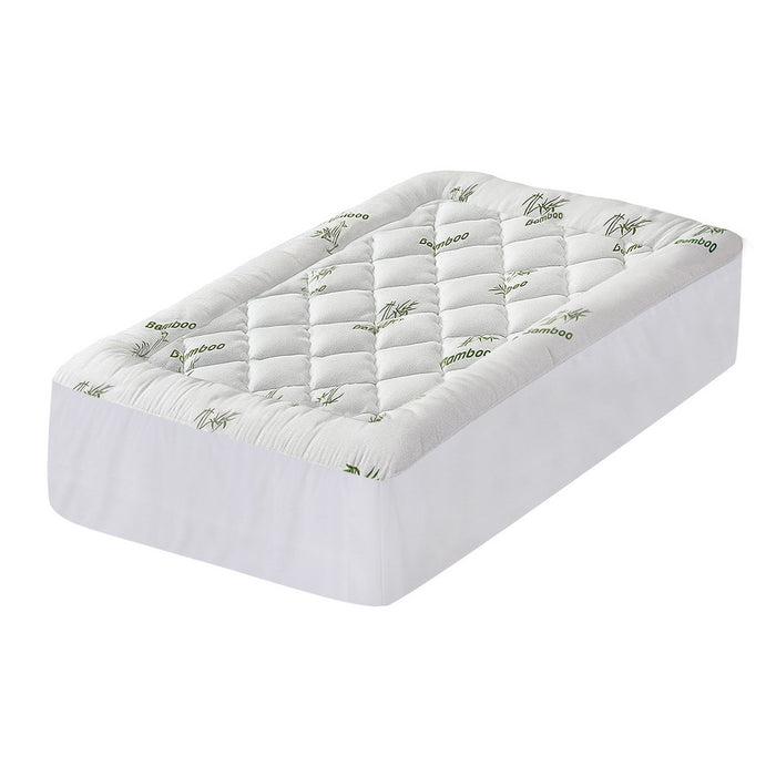5cm Pillowtop Mattress Topper 1000GSM Thick Soft Bamboo Cooling Pad for Back Pain Relief & Guest Bed, Washable Overfilled Cover with 45cm Deep Pocket King Single
