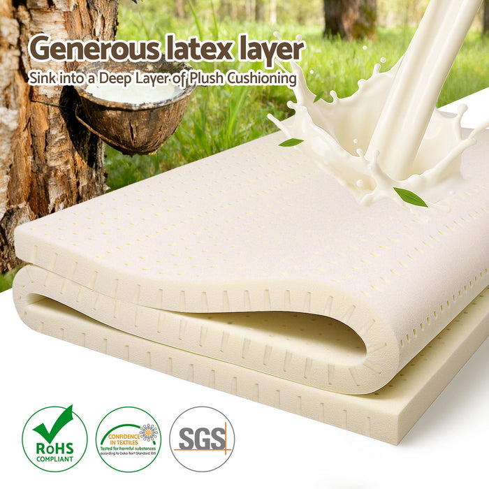 Latex Mattress Topper, 5cm Thick Cooling Bed Pad for Side Sleepers Pain Relief, 7 Zone Foldable Mat with Washable Cover for Guest Room Bedroom King
