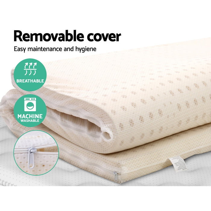 Latex Mattress Topper, 7.5cm Thick 7-Zone Pressure Relief Bed Pad with Washable Cover, Cooling Breathable Mat for Side Sleepers & Back Pain, Beige Queen