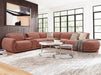 Valentina 5 Seater Fabric Electric Chaise in Ochre, right hand facing chaise
