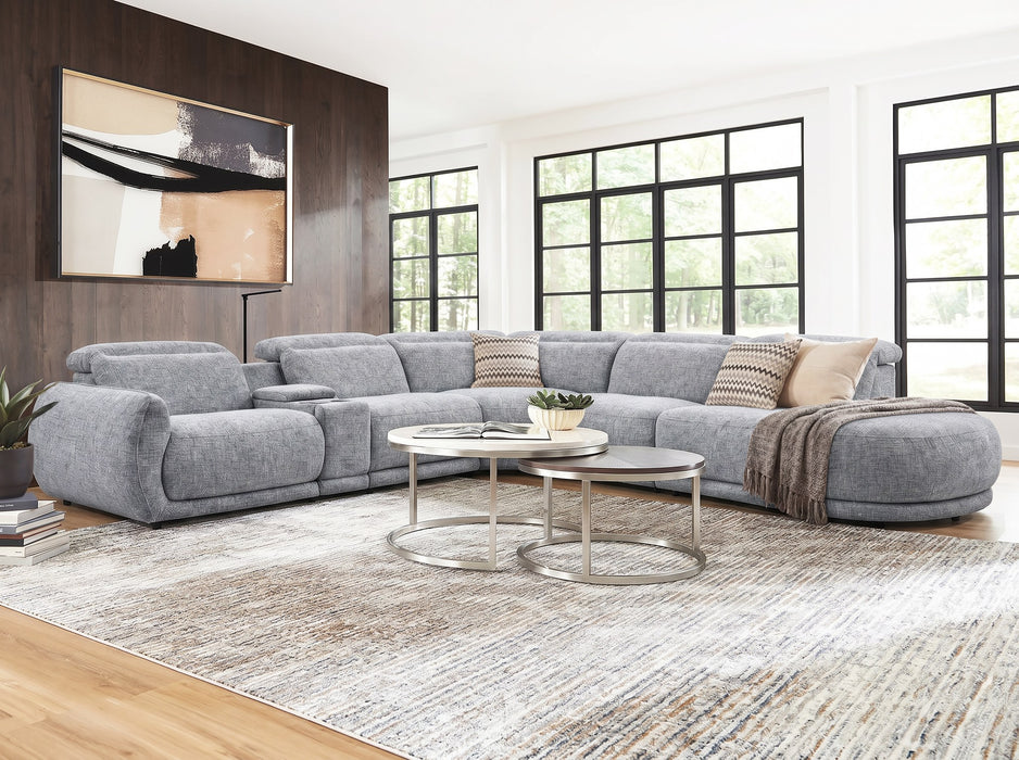 Valentina 5 Seater Fabric Electric Chaise in Stone, right hand facing chaise