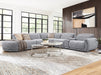 Valentina 5 Seater Fabric Electric Chaise in Stone, left hand facing chaise
