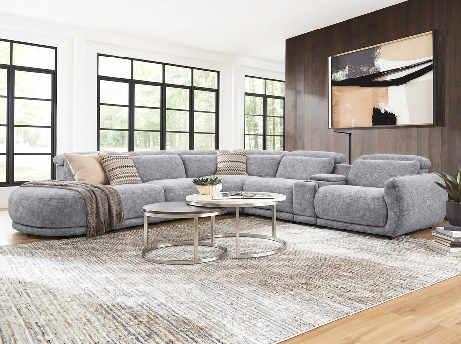 Valentina 5 Seater Fabric Electric Chaise in Stone, left hand facing chaise