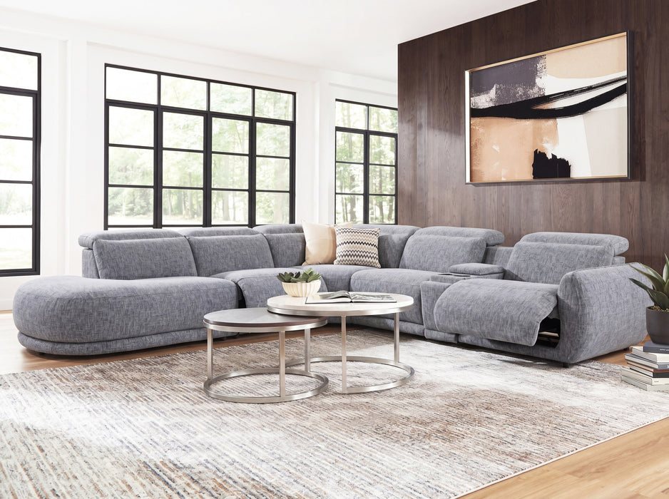Valentina 5 Seater Fabric Electric Chaise in Stone, left hand facing, recliner extended