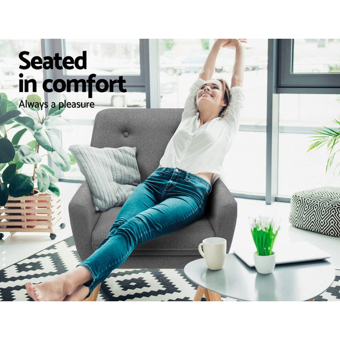 Armchair Linen Fabric Grey Charcoal