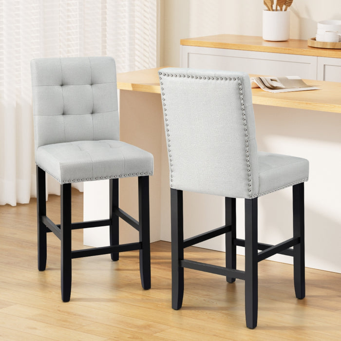 2x Bar Stools Kitchen Dining Chairs Counter Fabric Stool Wooden Ada Grey