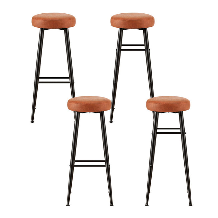 4x Bar Stools Kitchen Dining Chairs Counter Round PU leather Lane Brown