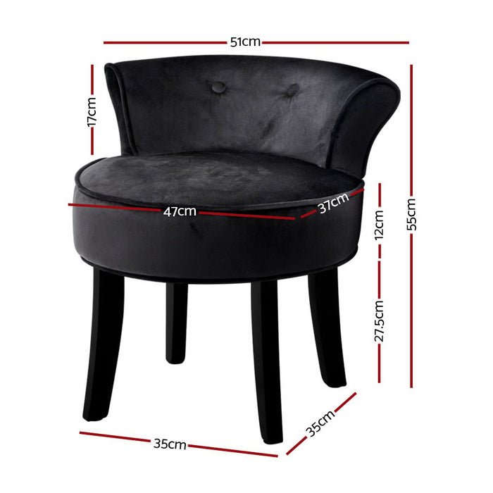 Vanity Stool Velvet Black Abella