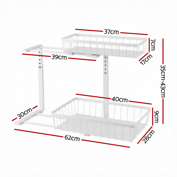 Under Sink Organizer Storage with 2 Slide Out Drawers 5 Adjustable Height Bathroom Kitchen Cabinet