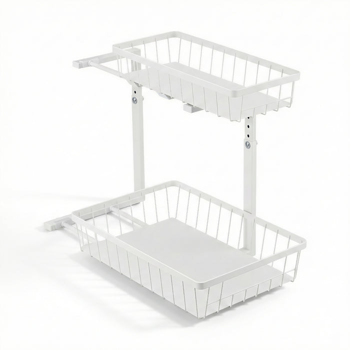 Under Sink Organizer Storage with 2 Slide Out Drawers 5 Adjustable Height Bathroom Kitchen Cabinet