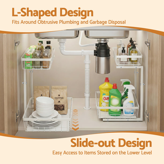 Under Sink Organizer Storage with 2 Slide Out Drawers 5 Adjustable Height Bathroom Kitchen Cabinet