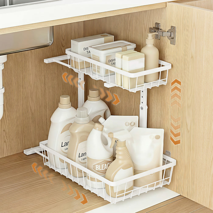 Under Sink Organizer Storage with 2 Slide Out Drawers 5 Adjustable Height Bathroom Kitchen Cabinet
