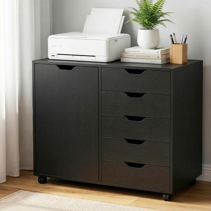 Mobile Filing Cabinet 5 Drawer with Door Modern Storage Cabinet Printer Stand