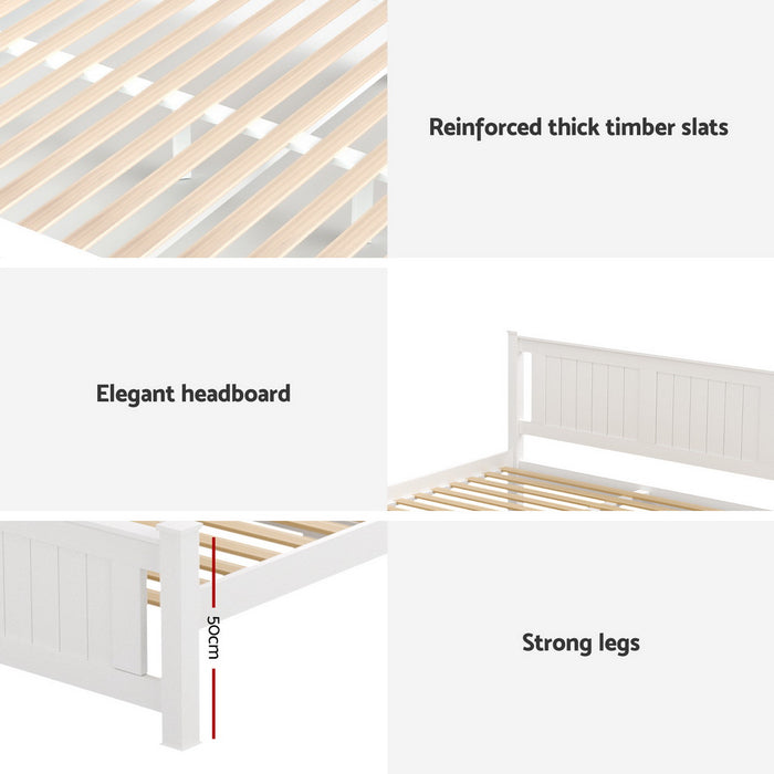 Bed Frame Double Size Wooden Platform with 2 Storage Drawers White RIO