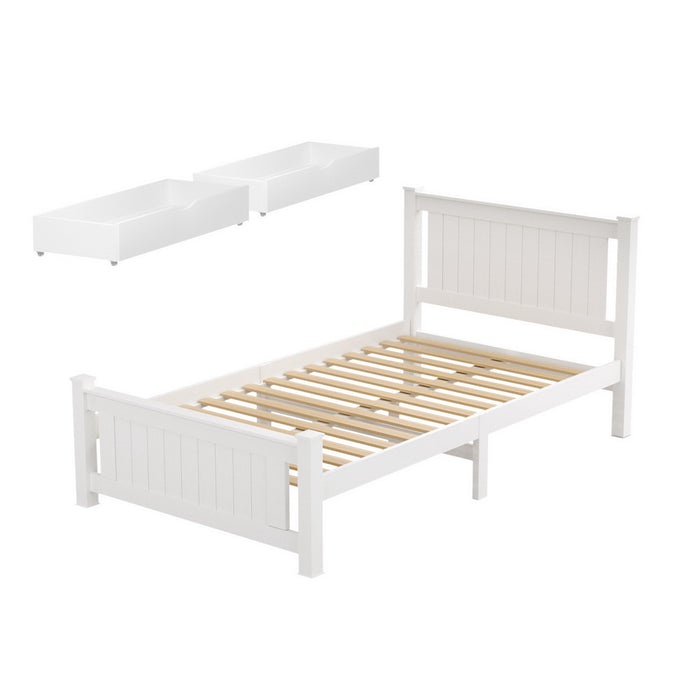 Bed Frame King Single Size Wooden Platform with 2 Storage Drawers White RIO