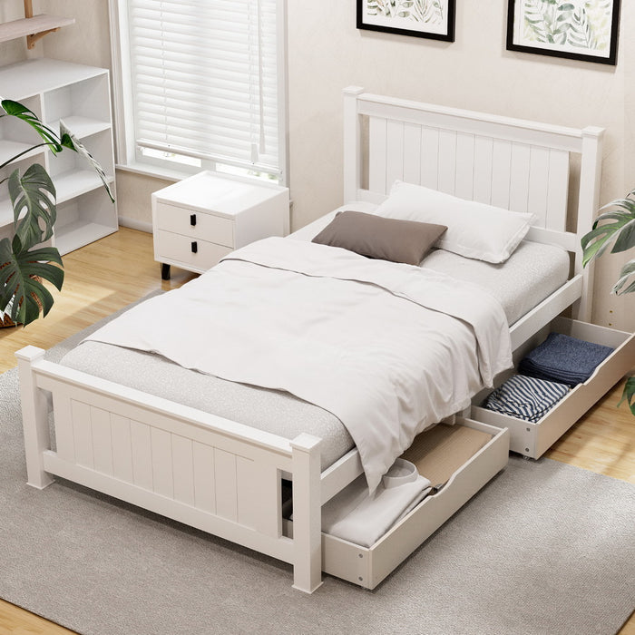 Bed Frame King Single Size Wooden Platform with 2 Storage Drawers White RIO