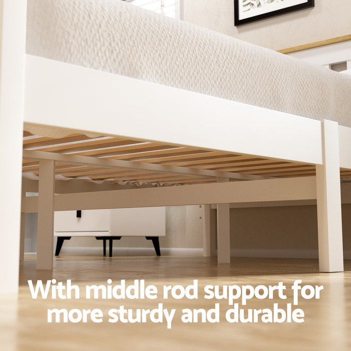 Bed Frame Double Size Wooden Platform with 2 Storage Drawers White PONY