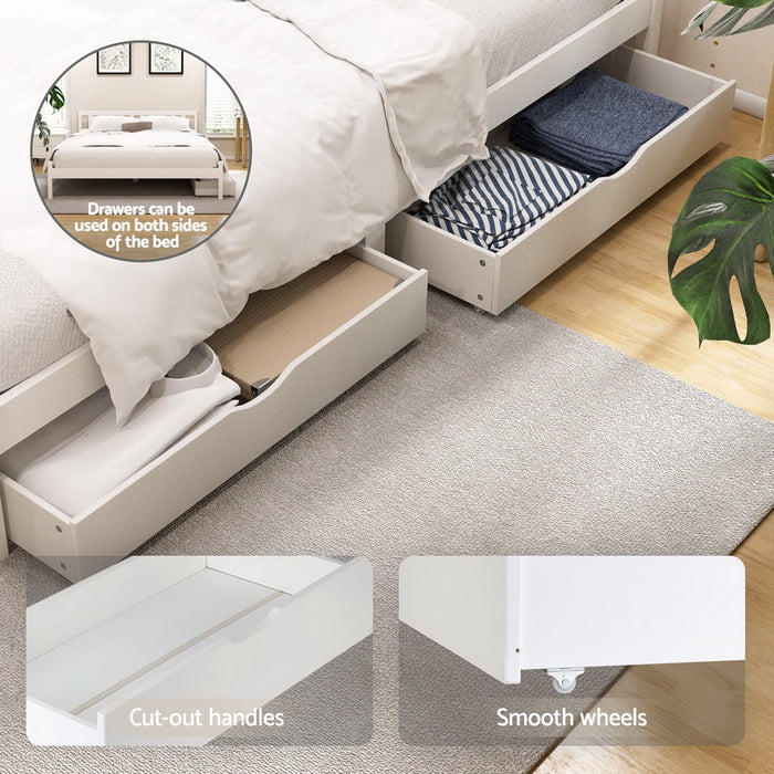 Bed Frame Double Size Wooden Platform with 2 Storage Drawers White SOFIE