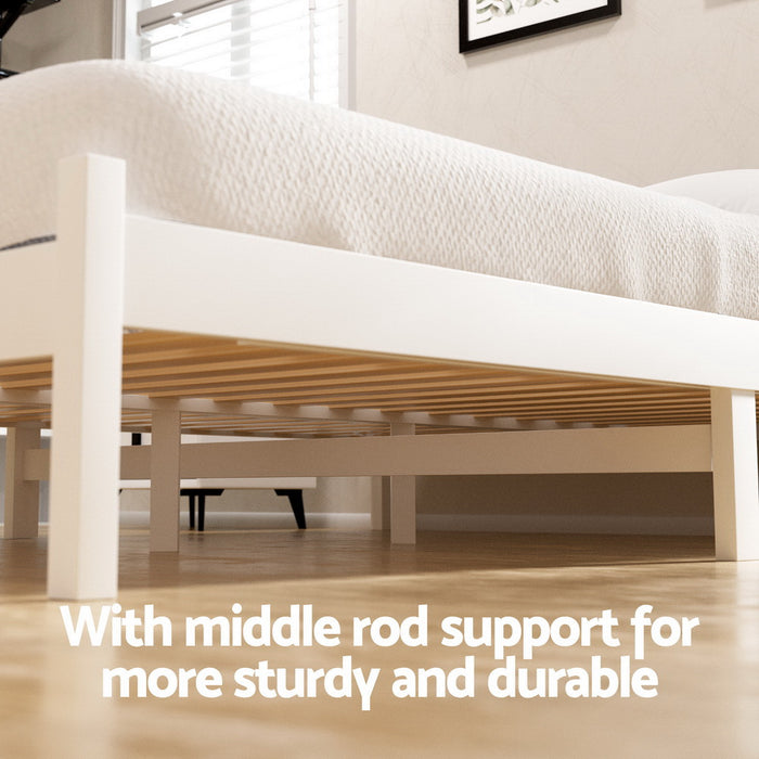 Bed Frame Double Size Wooden Platform with 2 Storage Drawers White SOFIE