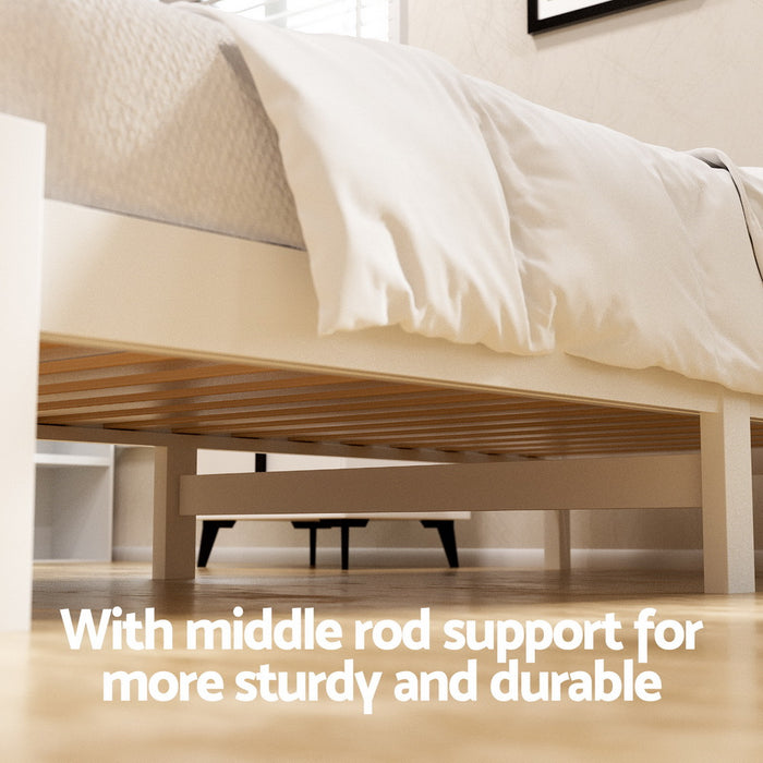 Bed Frame King Single Size Wooden Platform with 2 Storage Drawers White