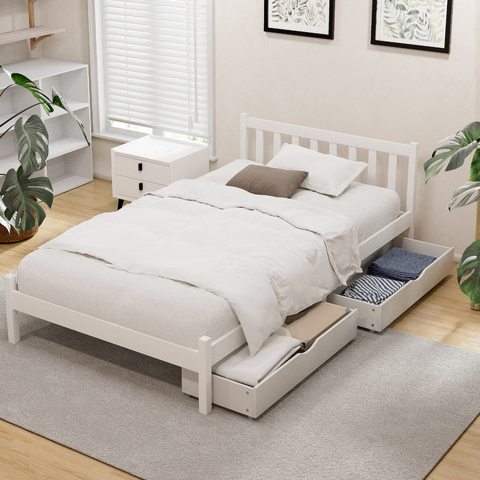 Bed Frame King Single Size Wooden Platform with 2 Storage Drawers White