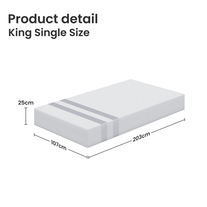 25cm King Single Reversible Gel Memory Foam Mattress  Medium & Firm