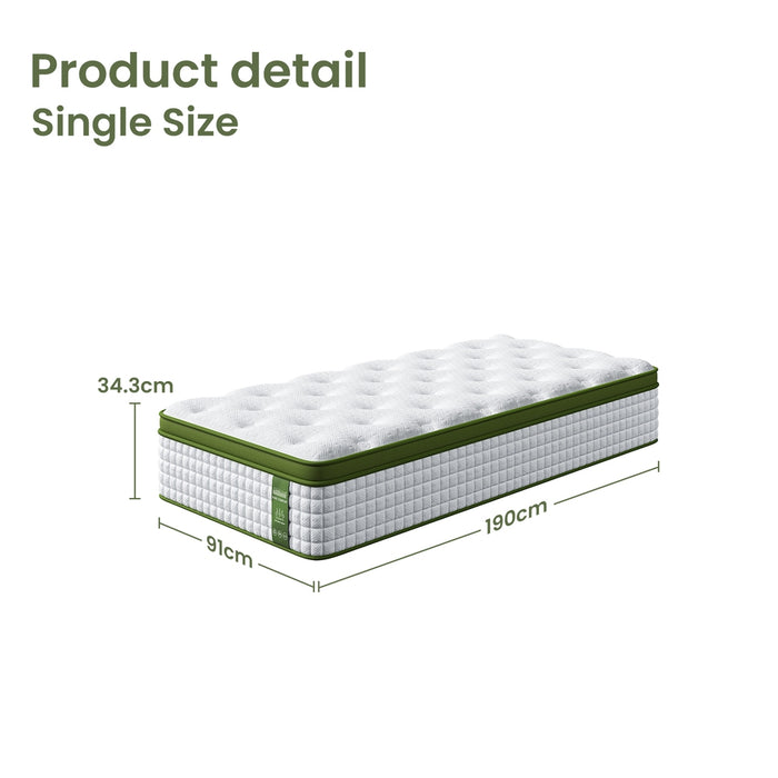 34cm Single Latex Hybrid Mattress Medium Firm - 5 Zone Pocket Spring Bed for Pressure Relief Motion Isolation
