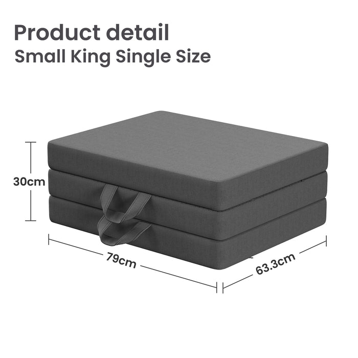 10cm Small King Single  3-Fold Mattress Folding Foam Bed Washable Cover, 190x80cm