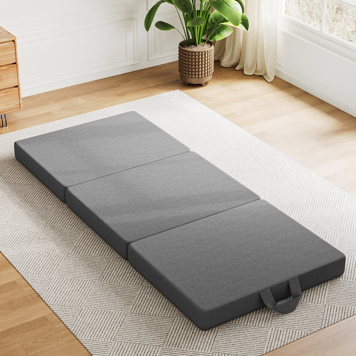 10cm Small King Single  3-Fold Mattress Folding Foam Bed Washable Cover, 190x80cm